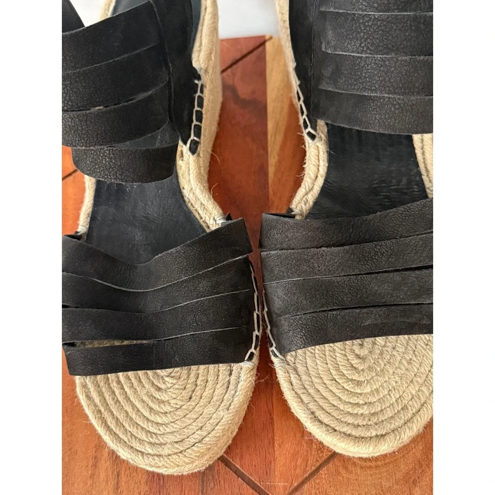 Eileen Fisher Largo Espadrille Black Wedge Sandals Multi Strap Platform Size 9.5